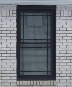 A black window on a snowy day.